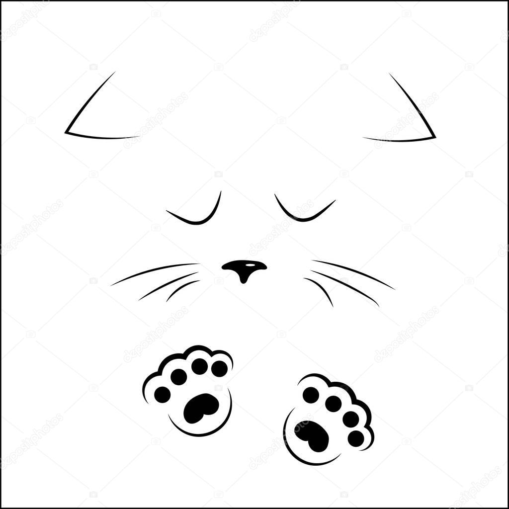 Images: sad cat drawing | Vector black outline drawing sad cat face