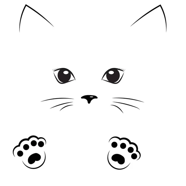 siyah anahat kedi kız yüzü pençeleri ile çizim vektör