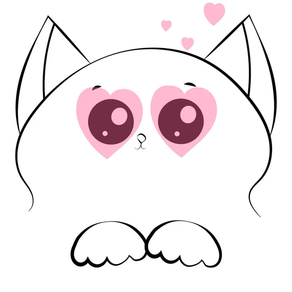 Desenho vetorial rosto de gato com patas e corações cor-de-rosa —  Vetores de Stock
