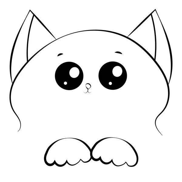 Vector black and white outline drawing cat face with paws — Stock Vector