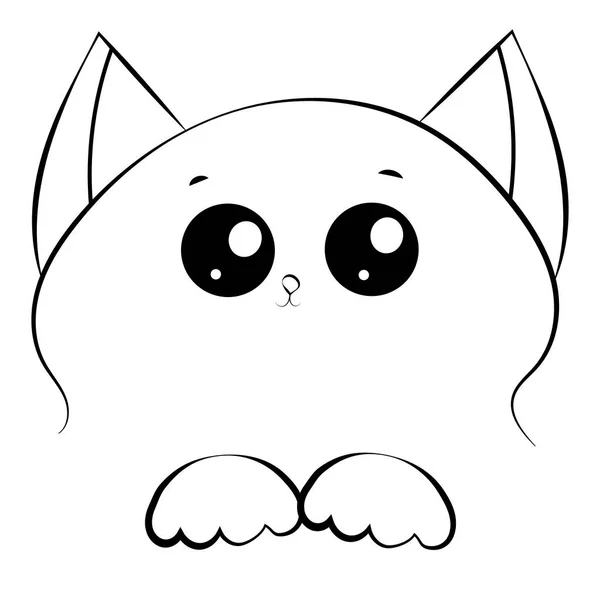 Vector black and white outline drawing cat face with paws — Stock Vector