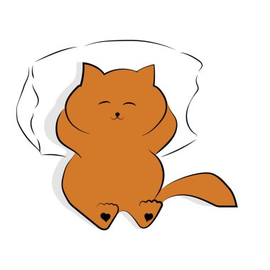 Yastığın üzerinde yalan vektör hafif kahverengi çizim şirin overeaten kedi
