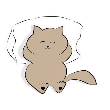Yastığın üzerinde yalan vektör ışık gri çizim şirin overeaten kedi