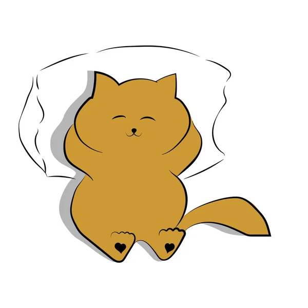 Vector dark yellow drawing cute overeaten cat lying on the pillow — Stock Vector