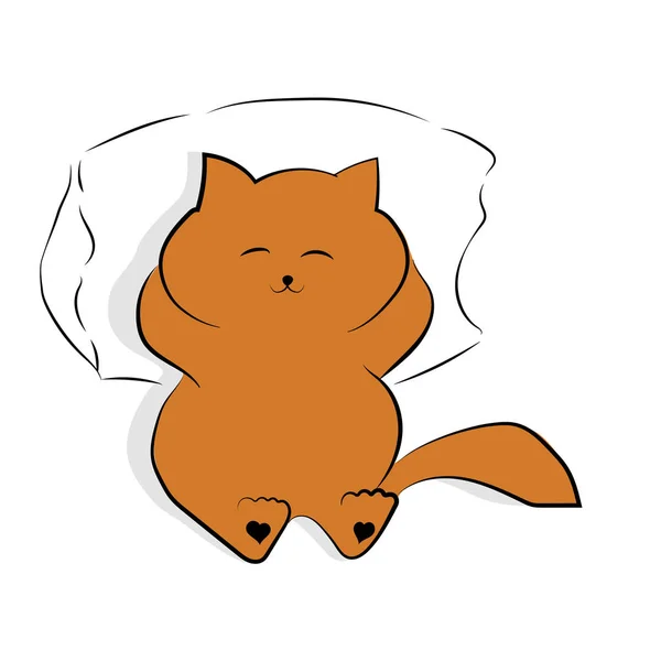 Vector de color marrón claro dibujo lindo comido en exceso gato acostado en la almohada — Archivo Imágenes Vectoriales