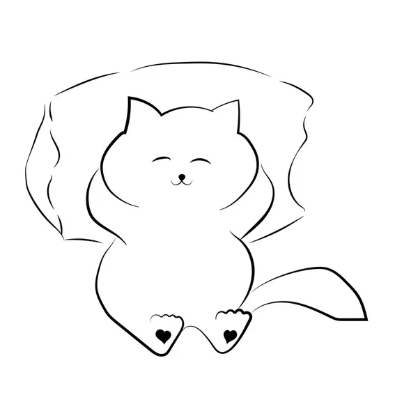 Διάνυσμα μαύρο περίγραμμα σχεδίασης χαριτωμένο λίπος γάτα ξαπλωμένη στο μαξιλάρι — Διανυσματικό Αρχείο