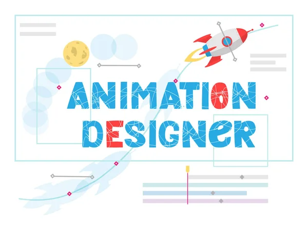 Animation designer lettering. Work at new art project. Flat design concept motion graphic, modeling artist job, video effect designer.  RGB illustration