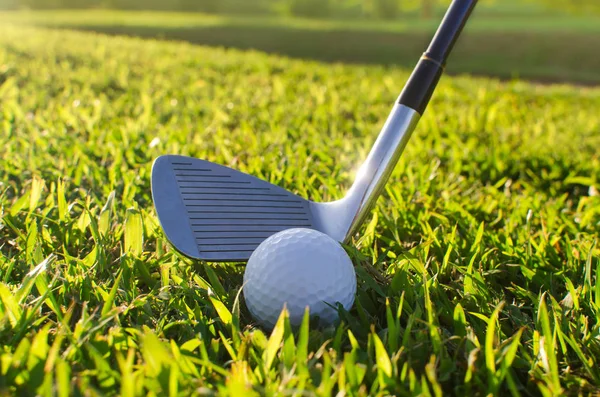 Golf club and ball in grass — Stock Photo, Image