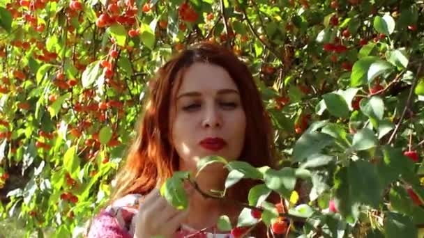 Jeune femme rousse dans le parc d'automne — Video