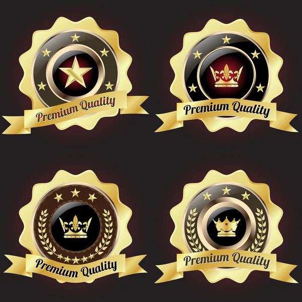 Set of Golden Premium Quality Badge — Stock Vector