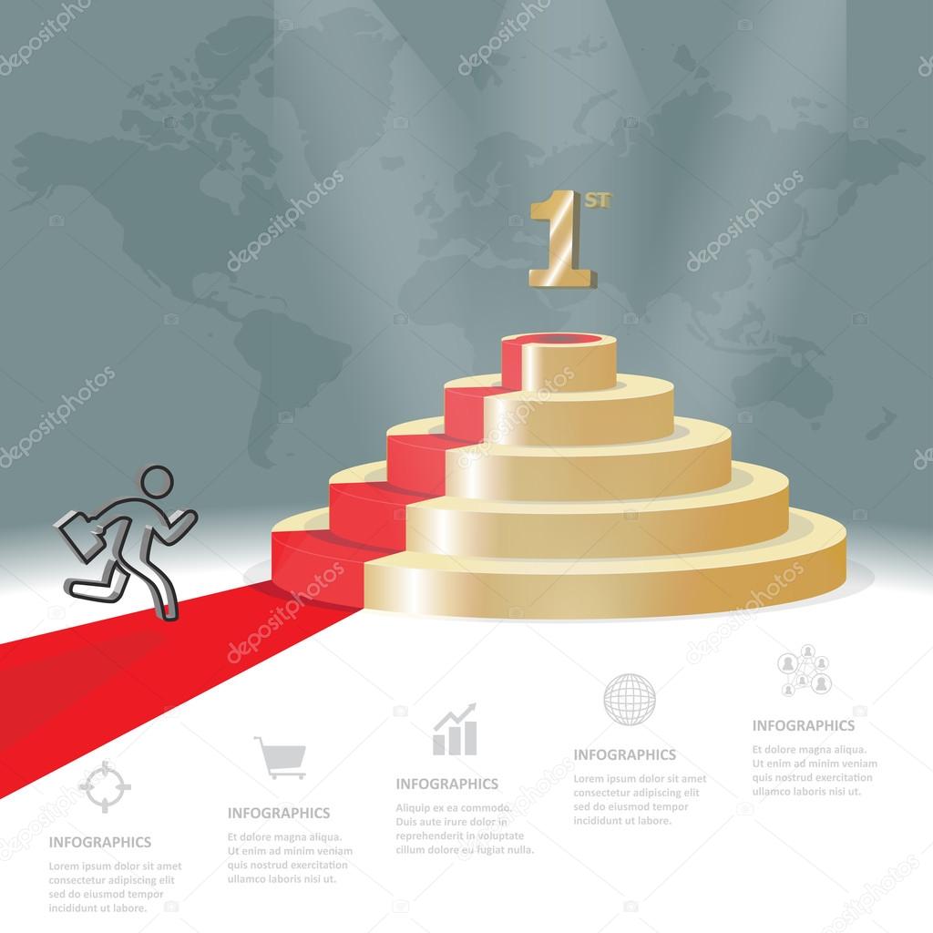 Five staircase strategy steps go to be number one, Vector infographics