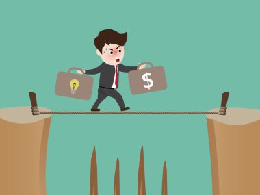 İşadamı ip fikir ve para ile yürüyor