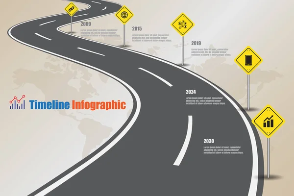 道路地図タイムライン インフォ グラフィック、ベクトル イラスト — ストックベクタ