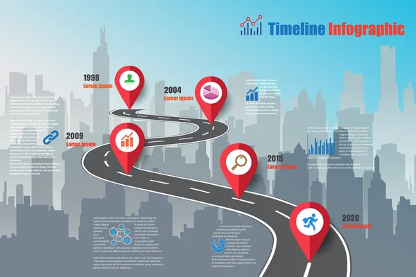 Stadt-Timeline-Infografik, Vektorillustration — Stockvektor
