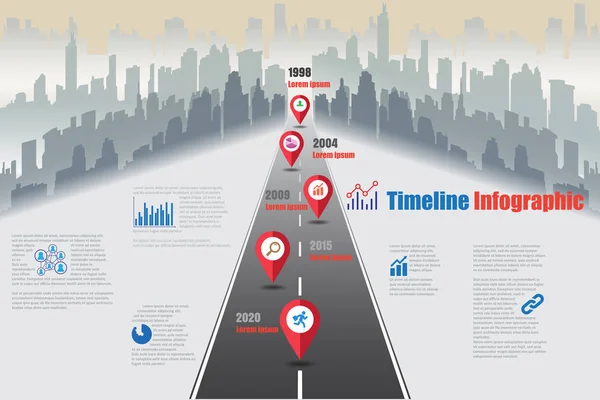 Infográfico da linha do tempo da cidade, ilustração vetorial — Vetor de Stock