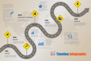 Yol haritası zaman çizelgesi Infographic, vektör çizim
