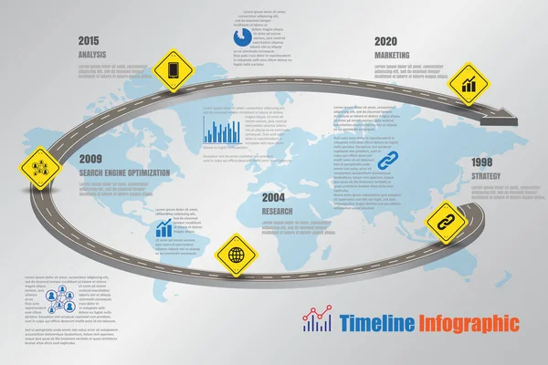 Strassenkarte Zeitleiste Infografik, Vektorillustration — Stockvektor