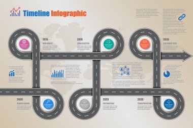 Yol haritası zaman çizelgesi Infographic, vektör çizim