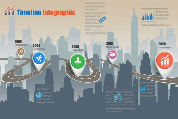 Şehir zaman çizelgesi Infographic. Vektör çizim — Stok Vektör