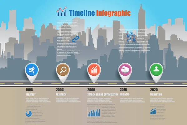 Miasto infografikę osi czasu. Ilustracja wektorowa — Wektor stockowy