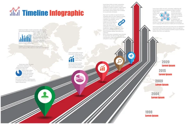 도 지도 타임 라인 Infographic, 벡터 일러스트 레이 션 — 스톡 벡터