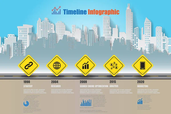 Şehir zaman çizelgesi Infographic. Vektör çizim — Stok Vektör