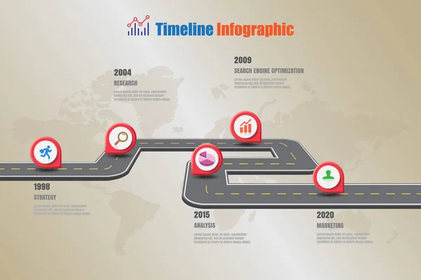 Roteiro Linha do tempo Infográfico, Ilustração vetorial — Vetor de Stock