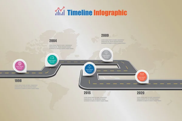 Cestovní mapa časová osa infografiku, vektorové ilustrace — Stockový vektor