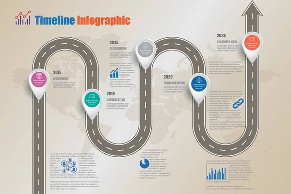 도 지도 타임 라인 Infographic, 벡터 일러스트 레이 션 — 스톡 벡터