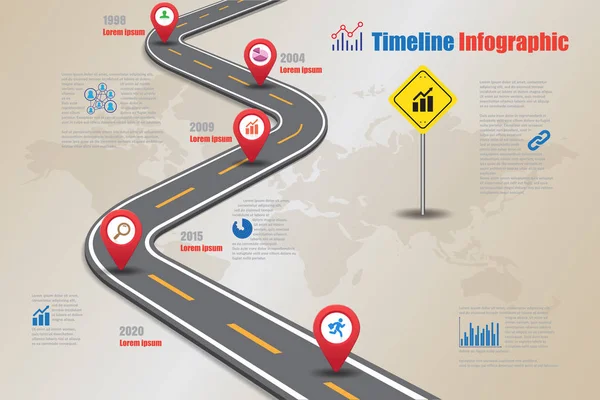 Routekaart Timeline Infographic, vectorillustratie — Stockvector