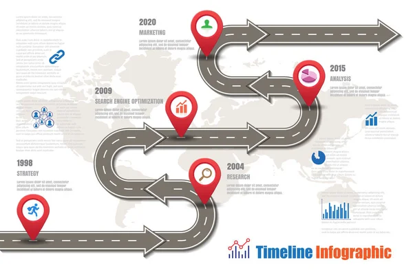 Routekaart Timeline Infographic, vectorillustratie — Stockvector