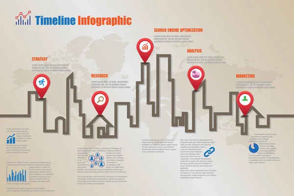 도 지도 타임 라인 Infographic, 벡터 일러스트 레이 션 — 스톡 벡터