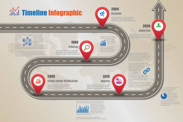 도 지도 타임 라인 Infographic, 벡터 일러스트 레이 션 — 스톡 벡터