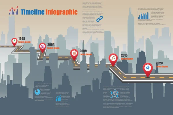 City Timeline Infographic, Vector Illustration — Stock Vector