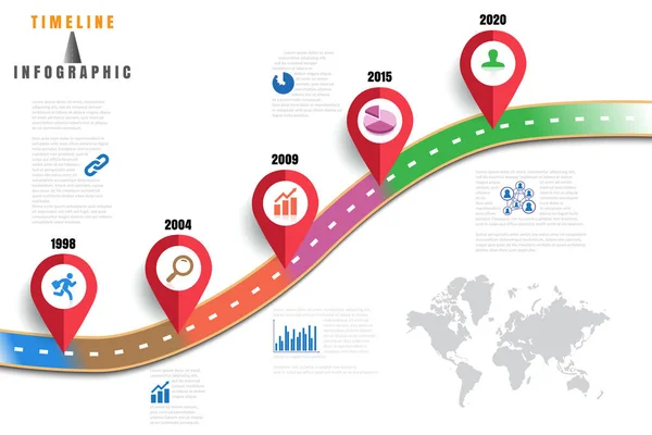 Cestovní mapa časová osa infografiku, vektorové ilustrace — Stockový vektor