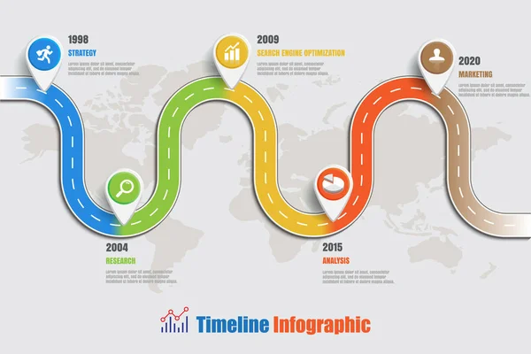 Yol haritası zaman çizelgesi Infographic, vektör çizim — Stok Vektör