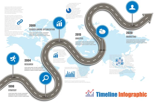 Routekaart Timeline Infographic, vectorillustratie — Stockvector