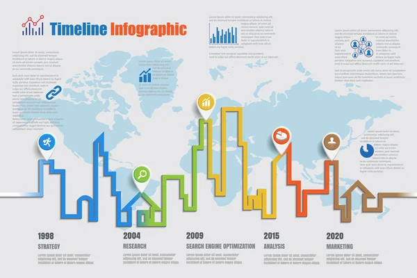 Routekaart Timeline Infographic, vectorillustratie — Stockvector
