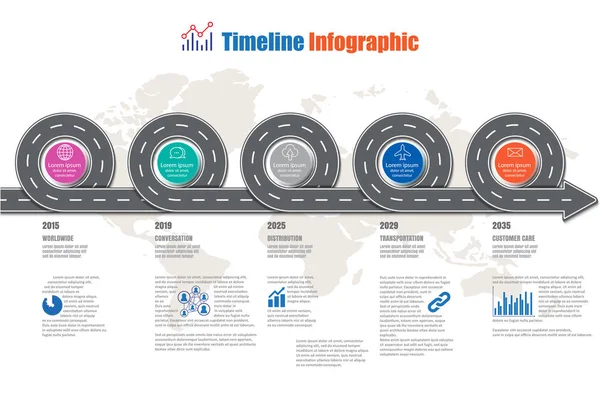 Strassenkarte Zeitleiste Infografik, Vektorillustration — Stockvektor