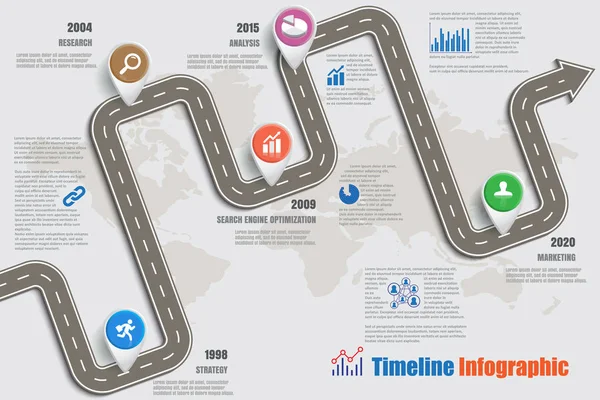 도 지도 타임 라인 Infographic, 벡터 일러스트 레이 션 — 스톡 벡터