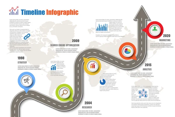 Routekaart Timeline Infographic, vectorillustratie — Stockvector