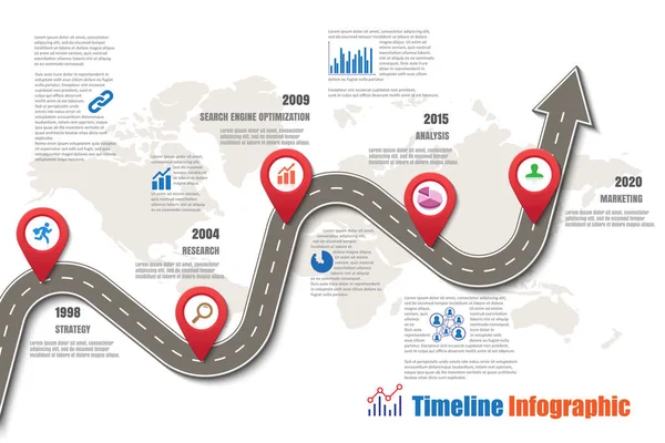 Routekaart Timeline Infographic, vectorillustratie — Stockvector