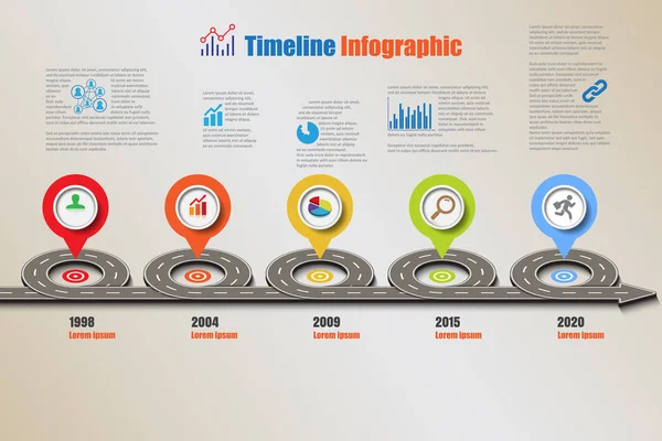 Strassenkarte Zeitleiste Infografik, Vektorillustration — Stockvektor