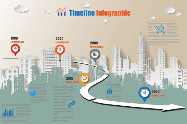 Şehir zaman çizelgesi Infographic, vektör çizim — Stok Vektör
