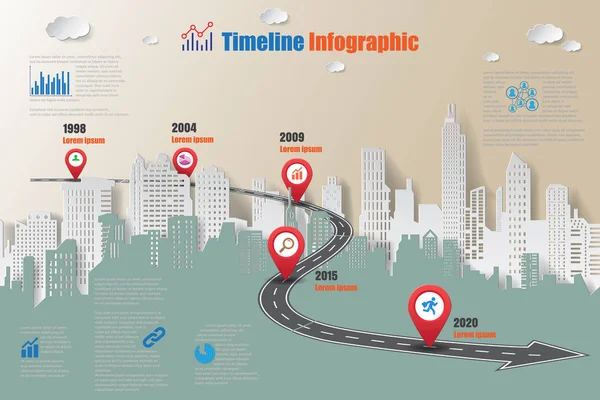 City Timeline Infographic, Vector Illustration — Stock Vector