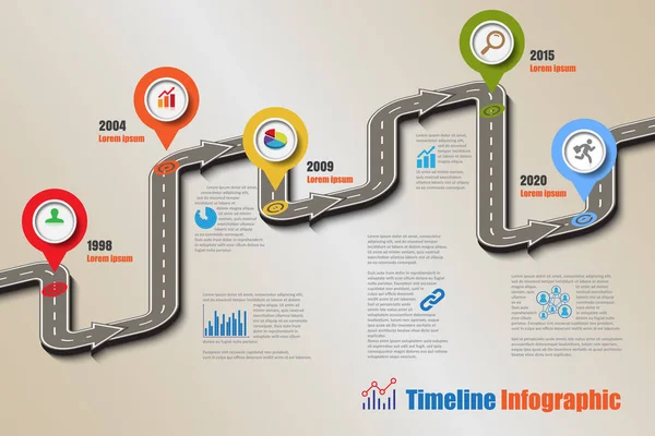 Routekaart Timeline Infographic, vectorillustratie — Stockvector