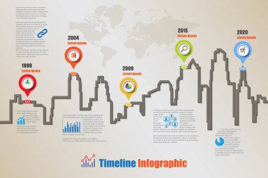 Şehir zaman çizelgesi Infographic, vektör çizim