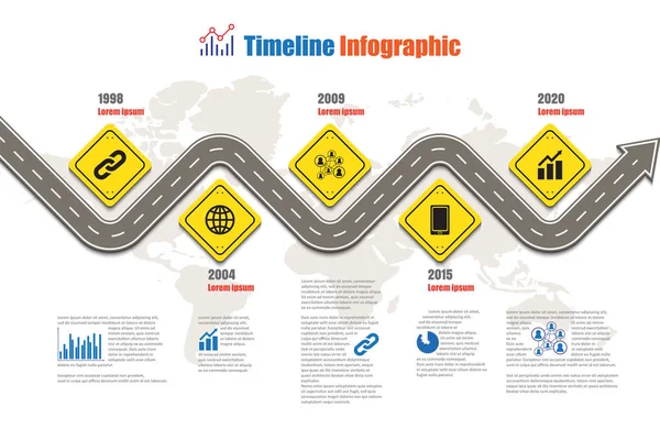 Yol haritası zaman çizelgesi Infographic, vektör çizim — Stok Vektör