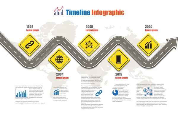 Tiekartta Infografinen aikajana, vektorikuvaus — vektorikuva