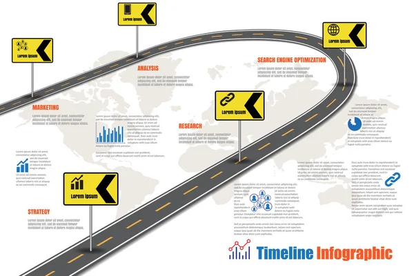 Roteiro Linha do tempo Infográfico, Ilustração vetorial — Vetor de Stock